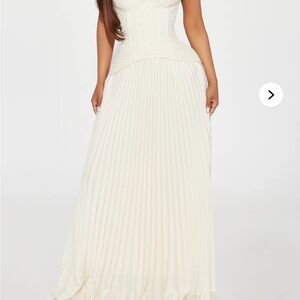 Fashion Nova Cream Pleated Maxi Dress